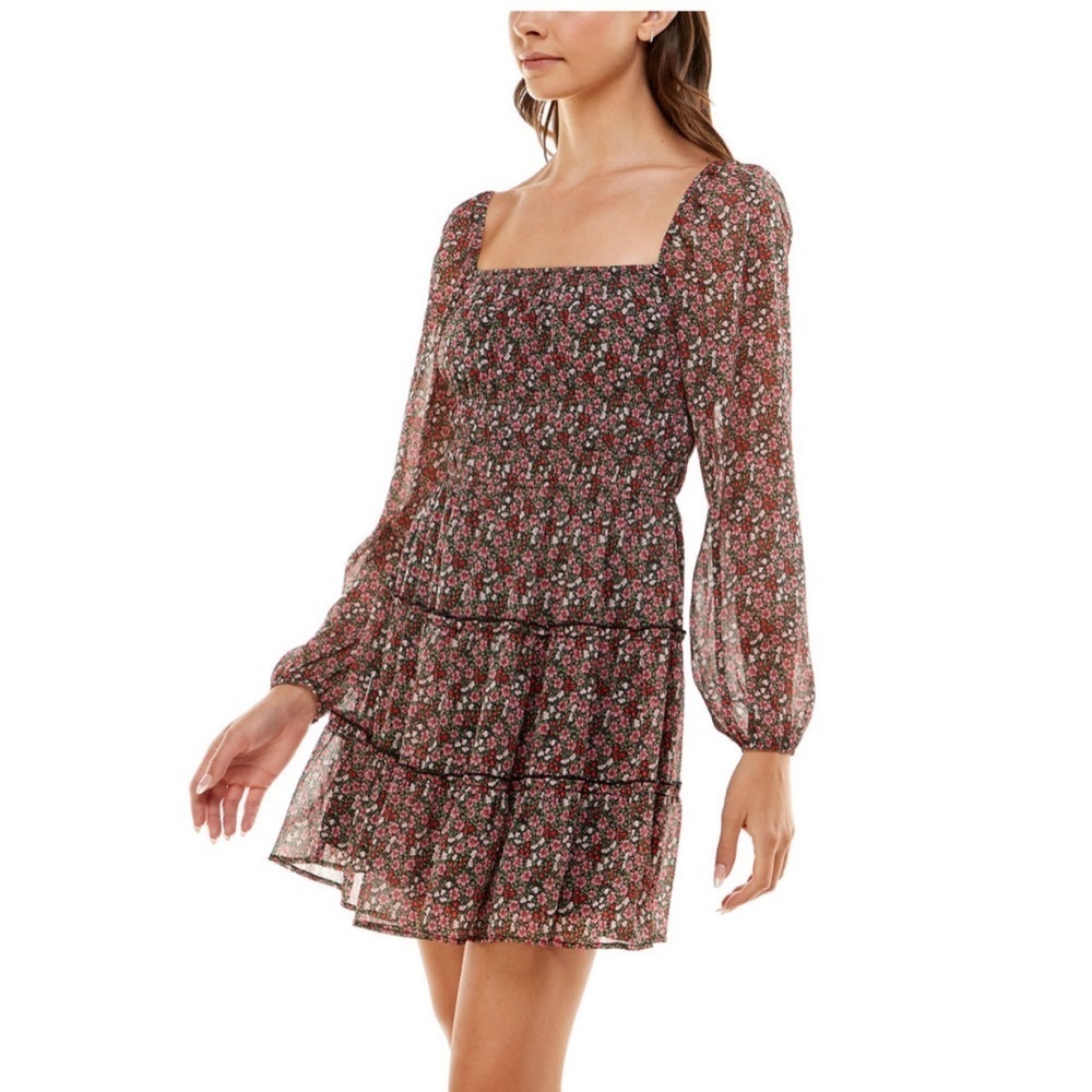 Trixxi Long Sleeve Floral Fit + Flare Dress